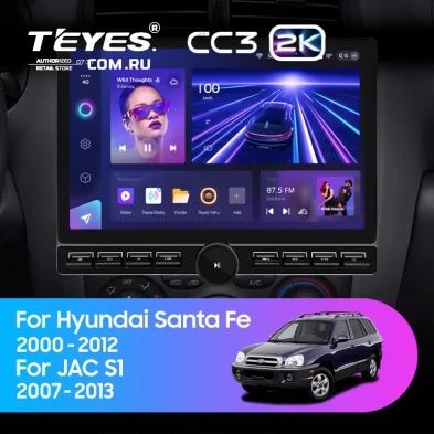 Штатная магнитола Teyes CC3 2K 6/128 Hyundai Santa Fe SM (2000-2012) (13" с кнопками)