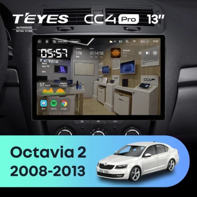 Штатная магнитола Teyes CC4 Pro 8/128 Skoda Octavia 2 A5 (2008-2013) (13")